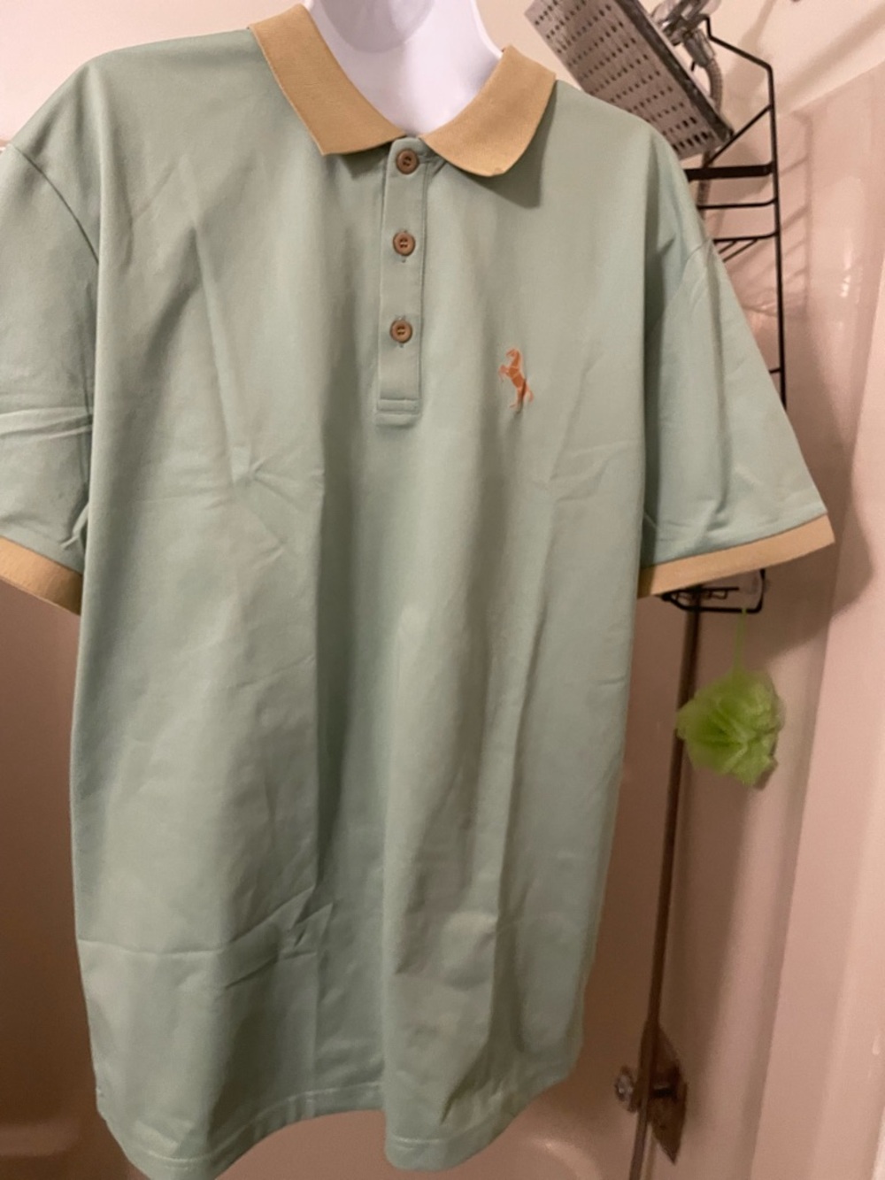 Mint Green Polo Shirt with Tan Contrast Collar